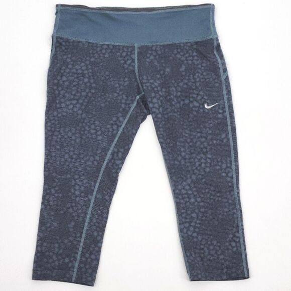 Nike 'Epic Run' Womens Medium Print Crop Athletic Leggings Black Gray Blue - Picture 1 of 12